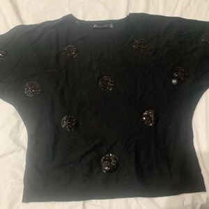 New York & Company Black Sequin Sweatshirt